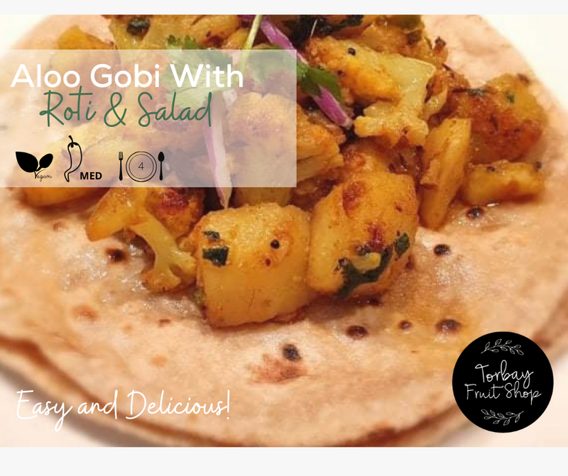 Aloo Gobi with Roti + Salad ( serves 4)